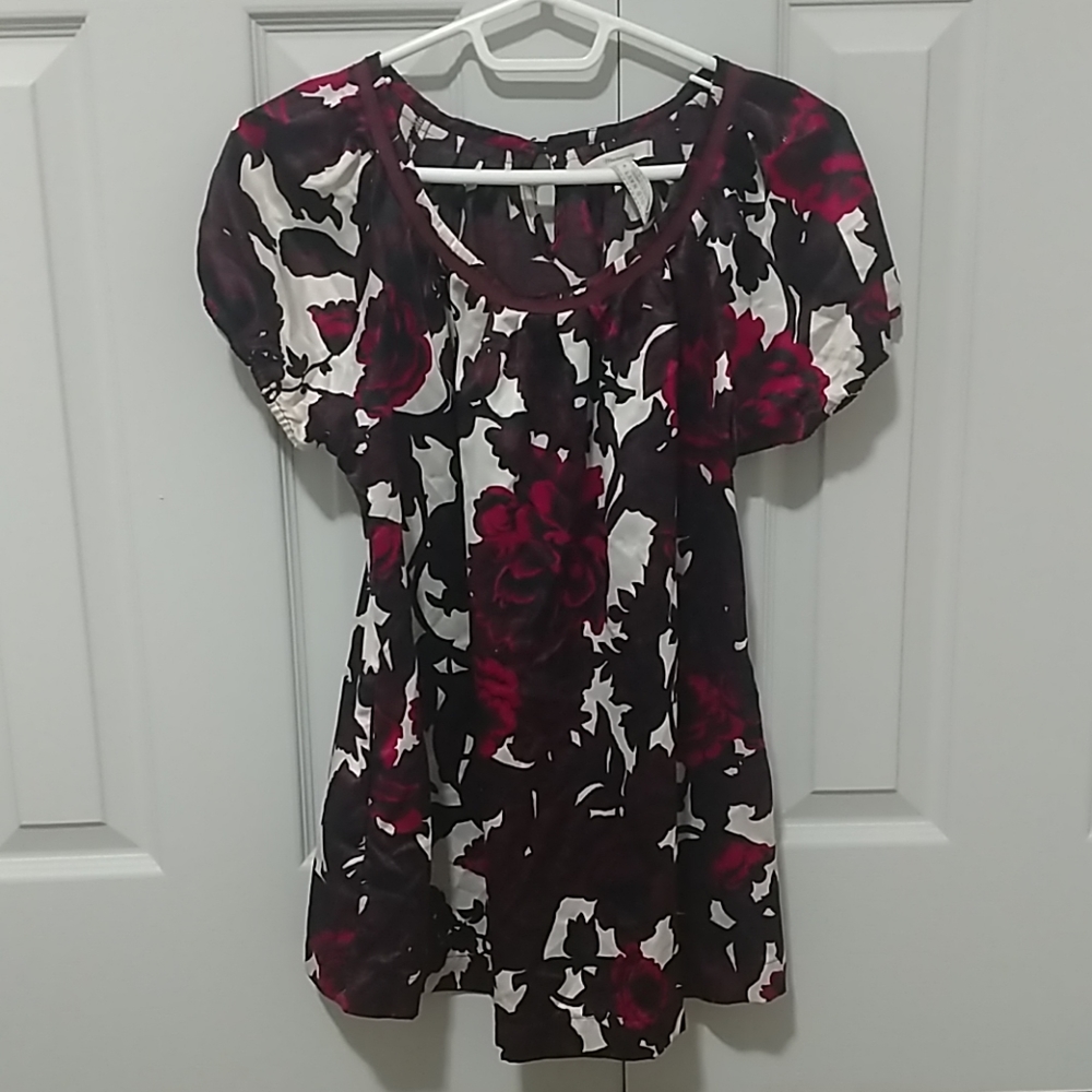 ⚓Burgundy Floral Maternity Blouse with Pockets